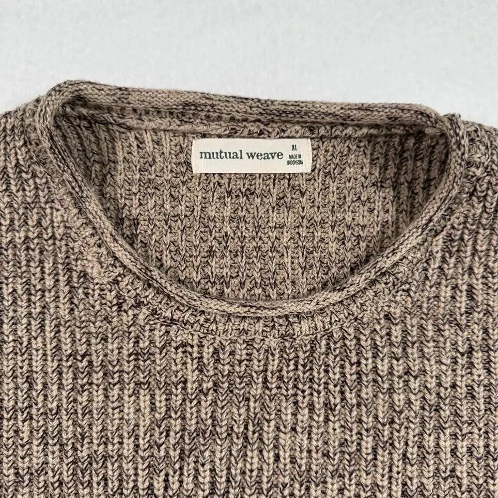 Mutual Weave heavy weight brown knit crewneck pullover sweater men’s XL